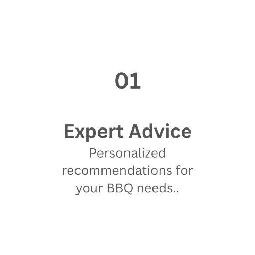 Text on a white background with 'Expert Advice' and 'Personalized recommendations for your BBQ needs.'