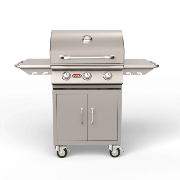 Stainless steel grill with a brand logo on a white background