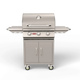 Stainless steel grill with a brand logo on a white background