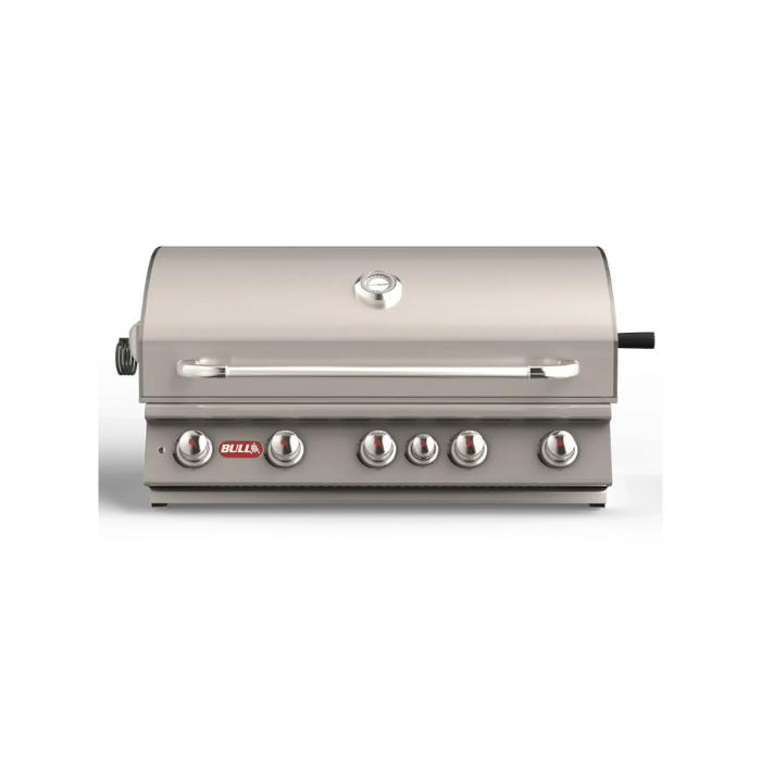 Stainless steel grill with brand logo on a white background
