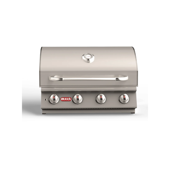 Stainless steel grill with brand logo on a white background