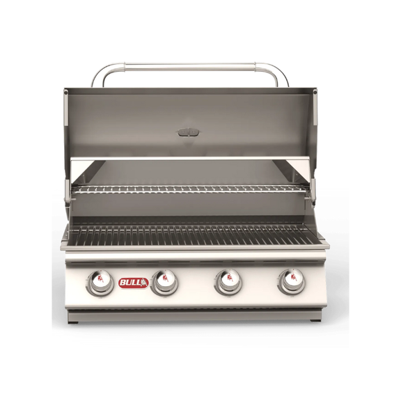 Stainless steel grill with brand logo on a white background