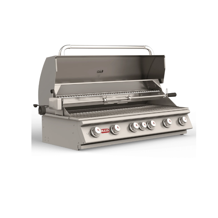 Stainless steel grill with brand logo on a white background