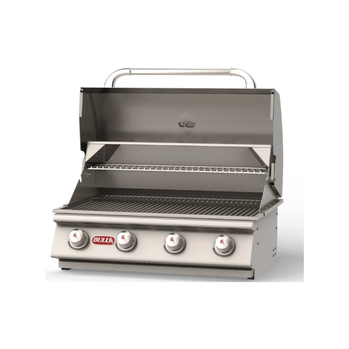 Stainless steel grill with brand logo on a white background