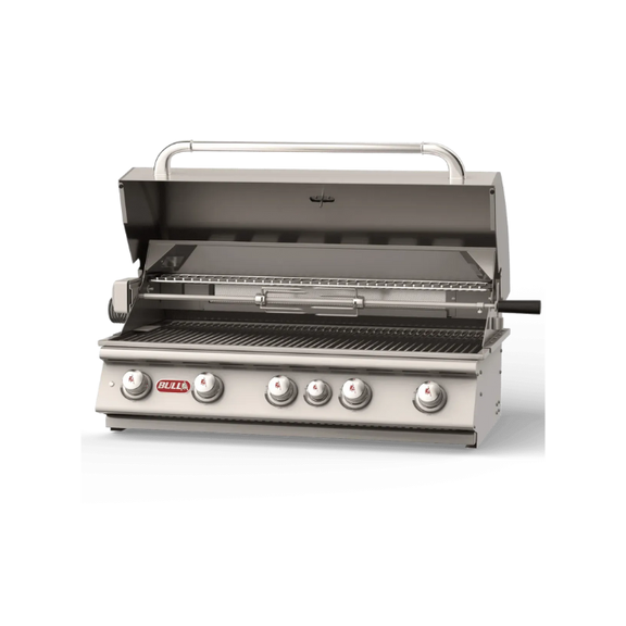 Stainless steel grill with brand logo on a white background