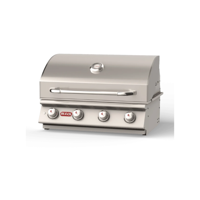 Stainless steel grill with brand logo on a white background