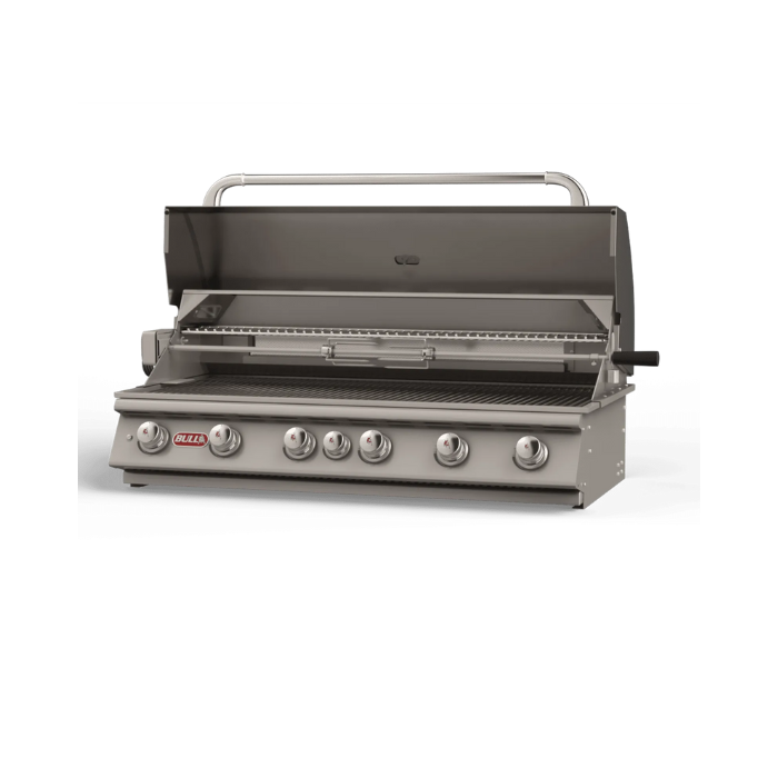 Stainless steel grill with multiple burners on a white background