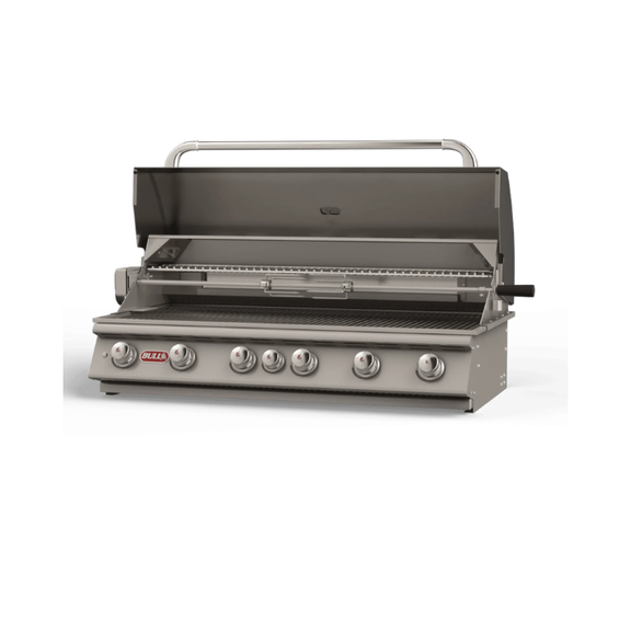 Stainless steel grill with multiple burners on a white background