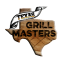 Wooden sign shaped like the state of Texas with 'Texas Grill Masters' text.