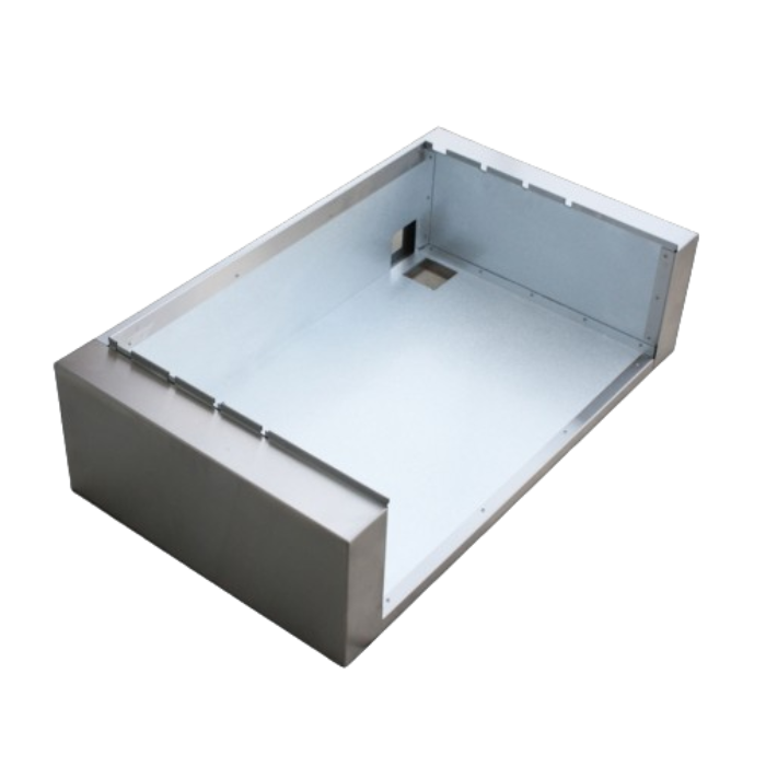 Metallic box with a white interior on a white background