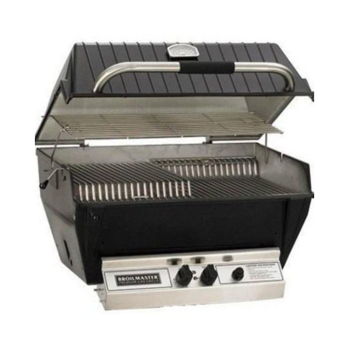 Broilmaster grill with open lid on a white background