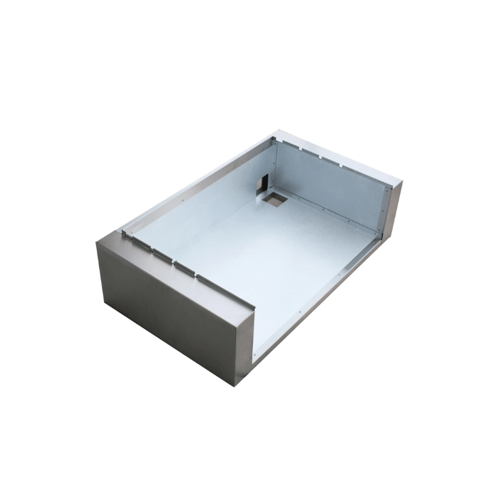 Metallic box with a clear plastic cover on a white background