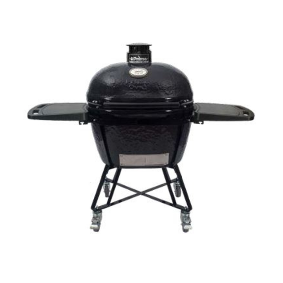 Black Kamado-style grill on a white background