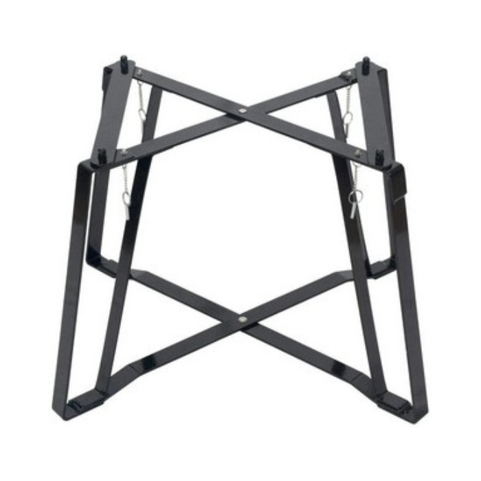 Black metal swing stand on a white background