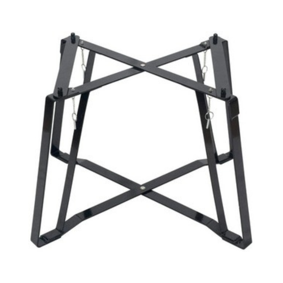 Black metal swing stand on a white background