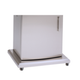 Stainless steel pedestal with wheels on a white background