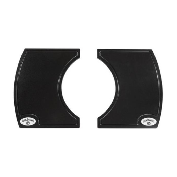 Two black Jack Daniel's branded coasters on a white background