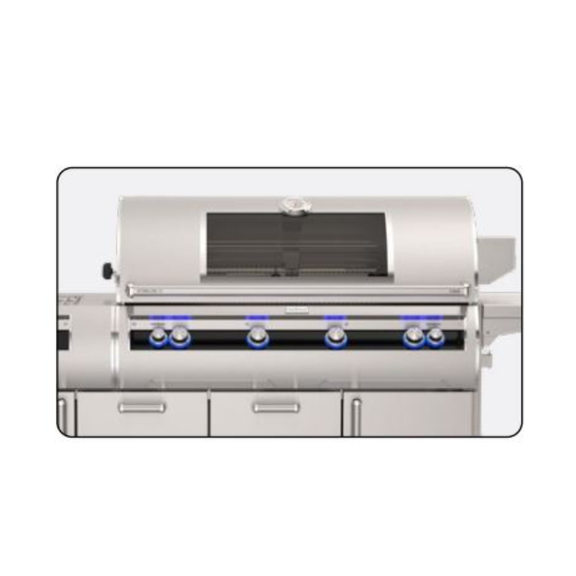 Stainless steel grill with digital display on a white background