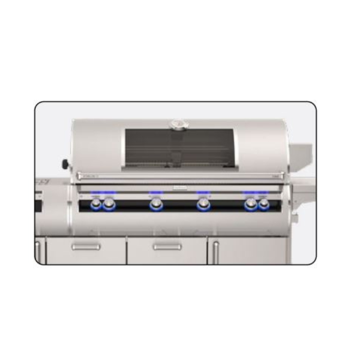 Stainless steel grill with digital display on a white background