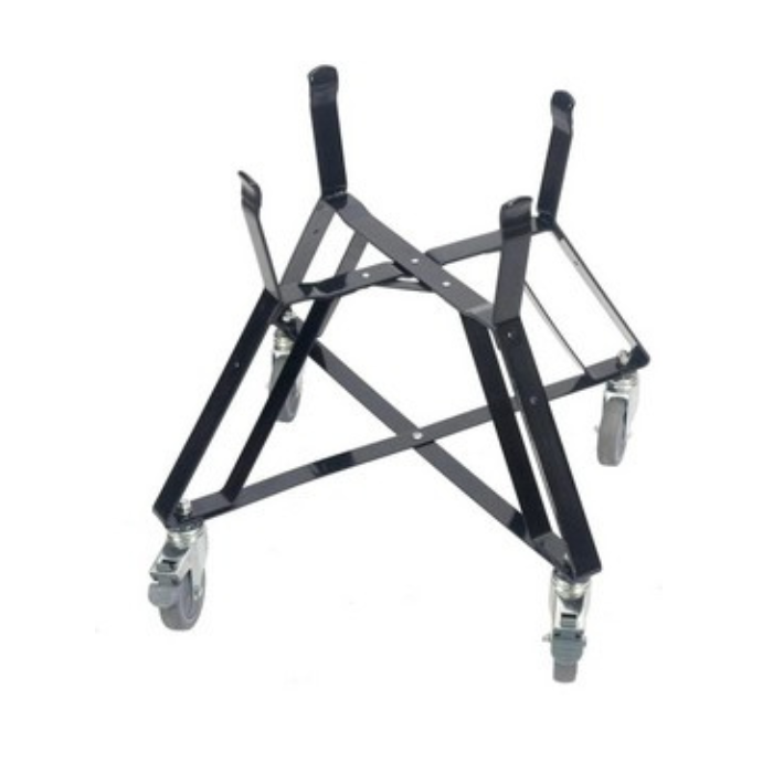 Black metal drum stand on a white background